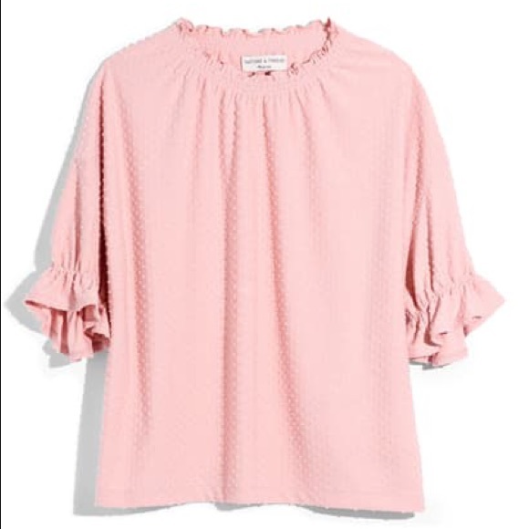 Madewell Tops - Madewell texture & thread clipdot ruffle top light pink blouse